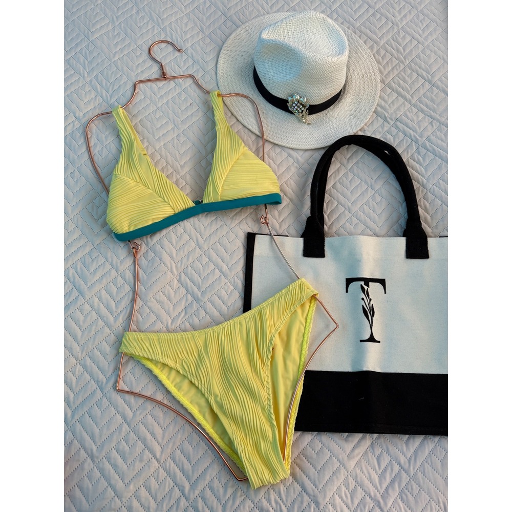 ZAFUL Yellow Bikini Set Textured Two Piece Swimsuit Beach Vacation - Size S - Picture 6 of 11